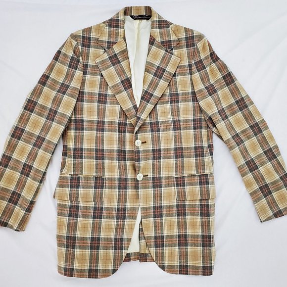 CLIPPER CRAFT Vintage 1970s Blazer 2 Button Sport Jacket Checkered Size Medium - Picture 3 of 9